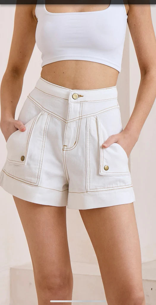 OAKEY DENIM SHORTS WHITE