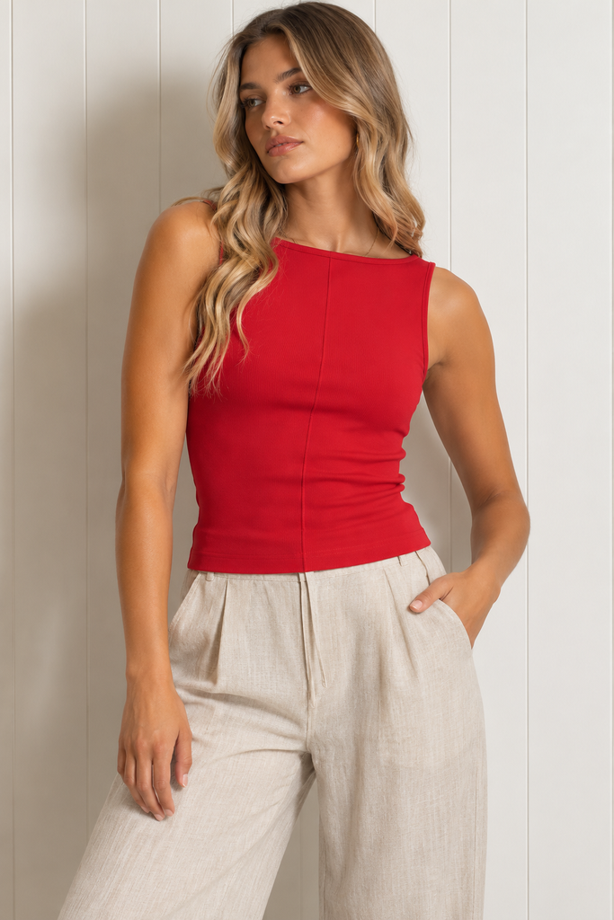 Silent Theory Ollie Boat Neck Tank- Red