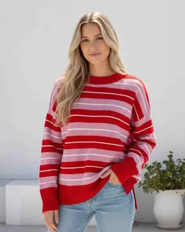 IKE STRIPE KNIT RED/PINK