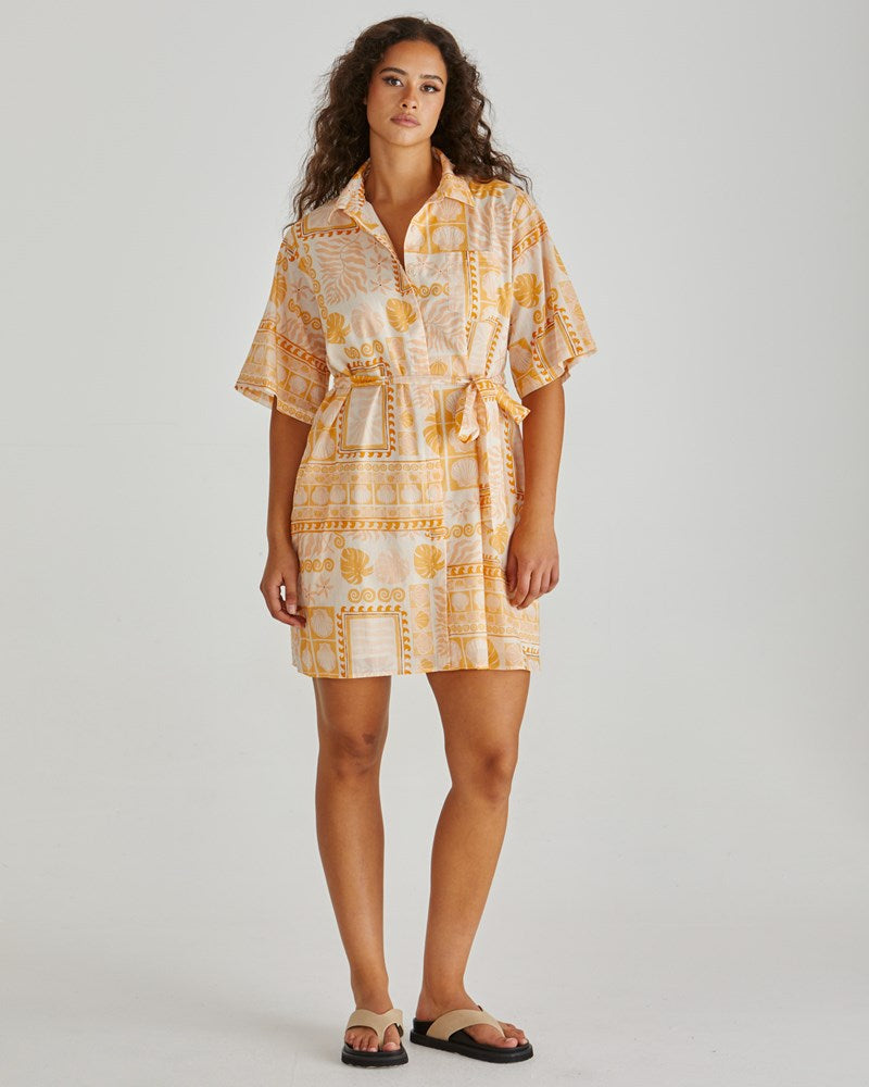 Coast Mini Shirt Dress - Peach Shell Patchwork