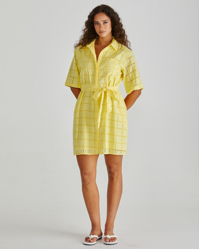 Helmi Broderie Shirt Dress - Yellow
