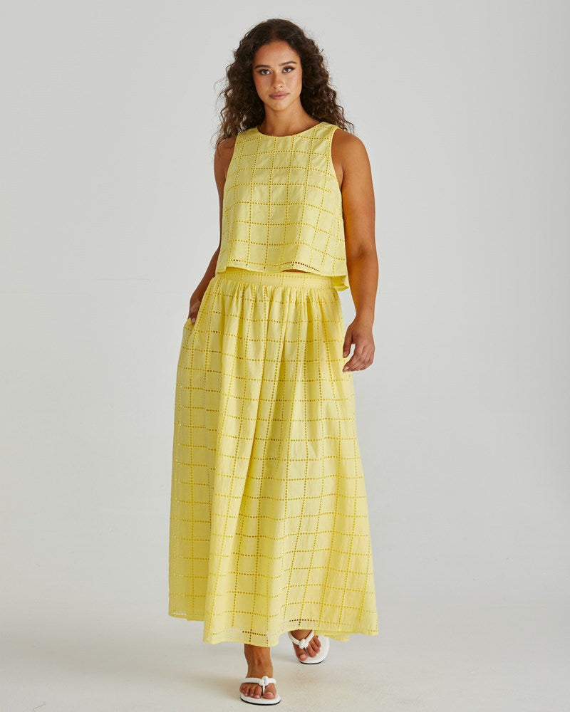 Helmi Broderie Full Skirt - Yellow
