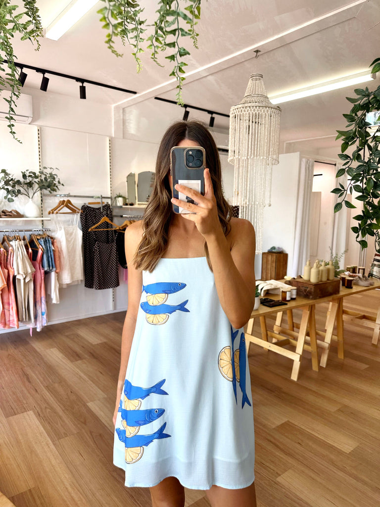 VARSITY MINI DRESS SARDINE PRINT