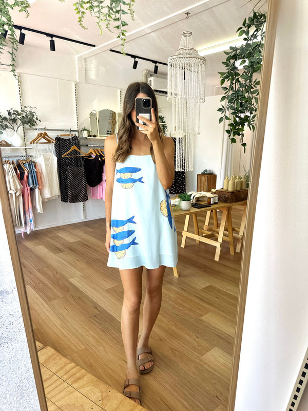 VARSITY MINI DRESS SARDINE PRINT