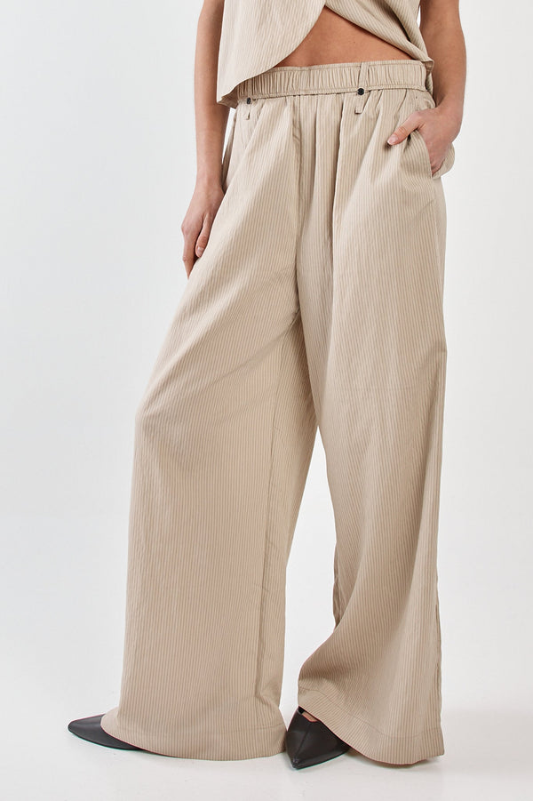 Renee Paper Bag Pant - Beige Black Stripe