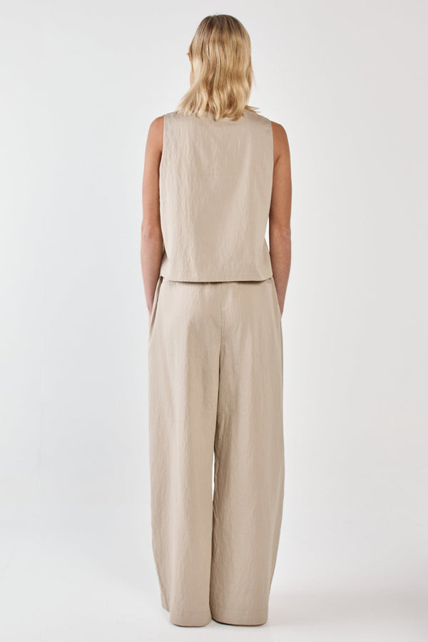 Renee Button Wrap Vest - Beige Black Stripe
