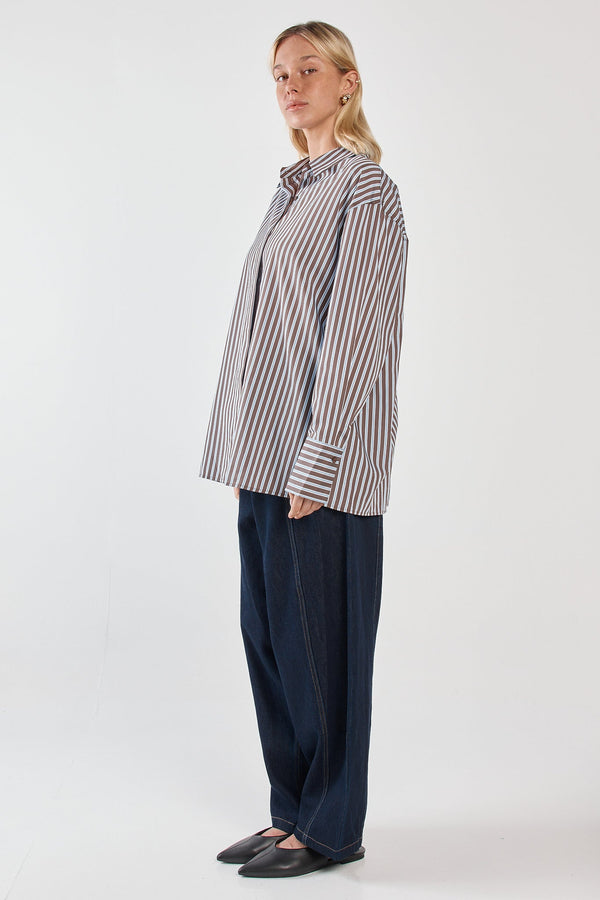 Claudia Stripe Shirt - Choc Blue