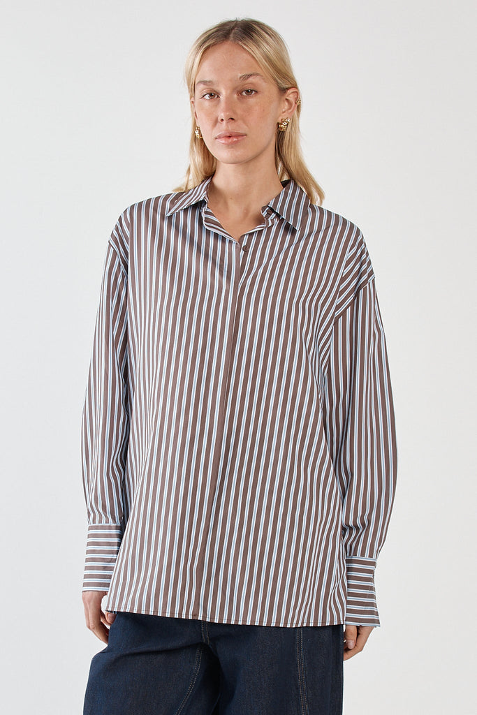 Claudia Stripe Shirt - Choc Blue