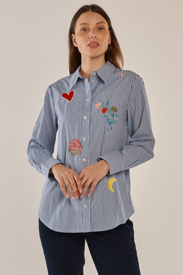Amelia Shirt - Floral Navy Stripe