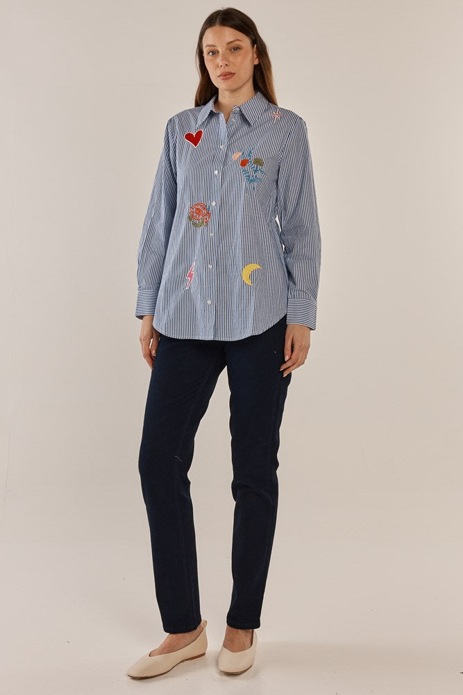 Amelia Shirt - Floral Navy Stripe