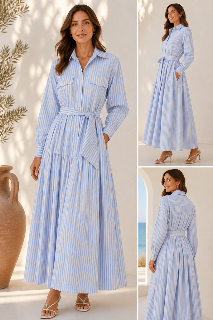 Christa Stripe Shirt Dress - Blue Choc Stripe