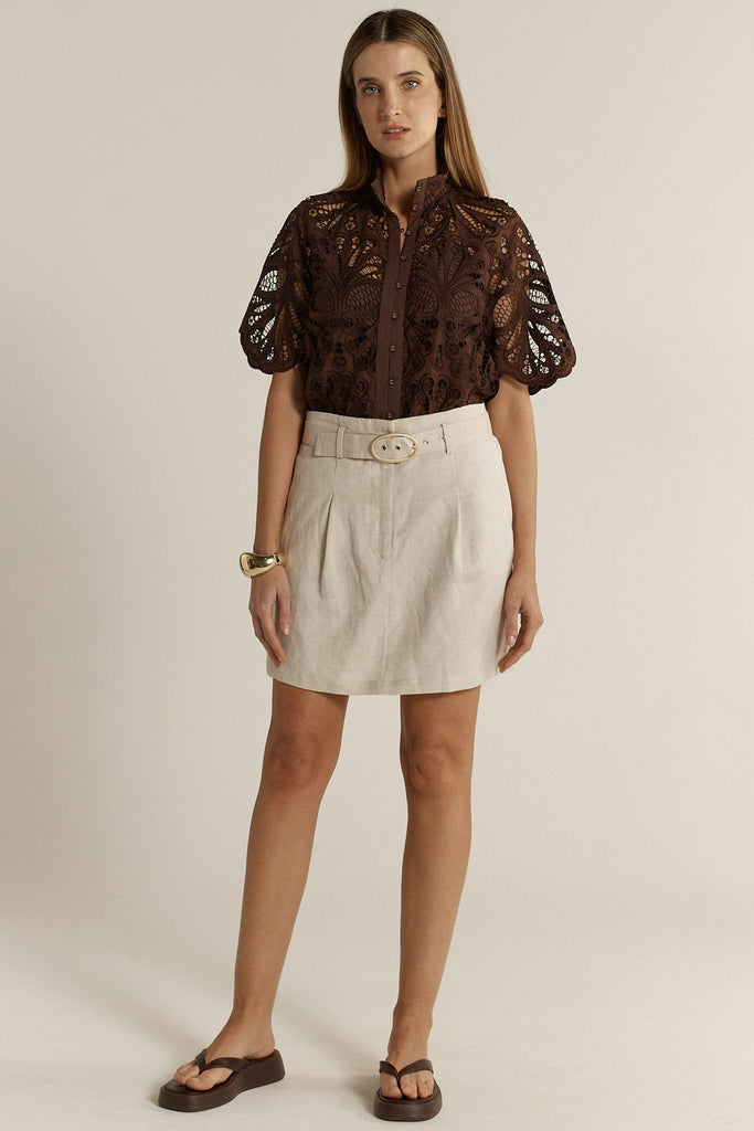 Amara Belted Skirt - Flax