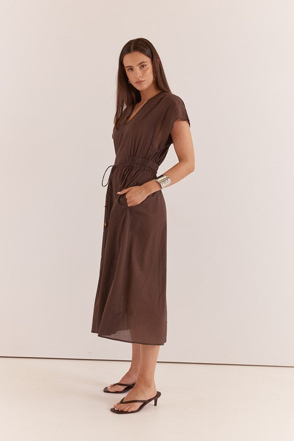 Nazalia Tie Waist Dress - Chocolate