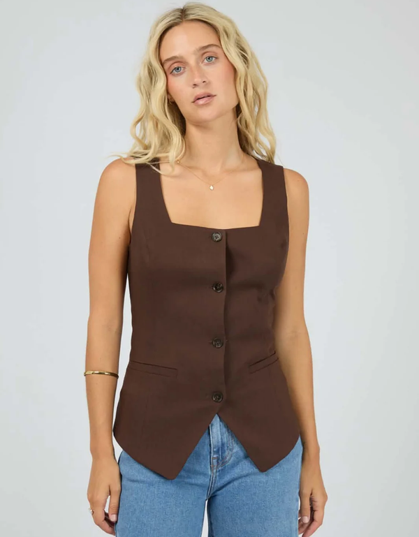 All About Eve Fern Linen Vest in Brown