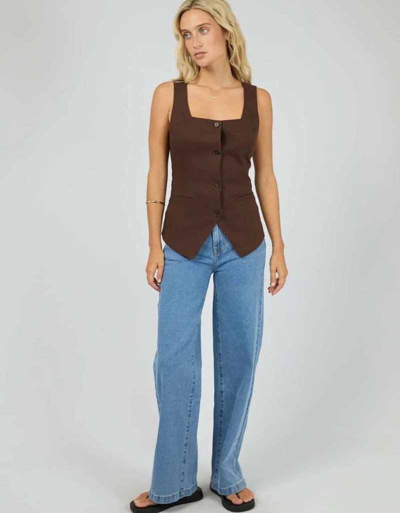 All About Eve Fern Linen Vest in Brown