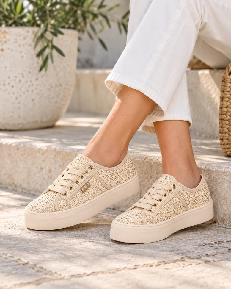 Human Shoes Lift Platform Sneaker | Natural Raffia