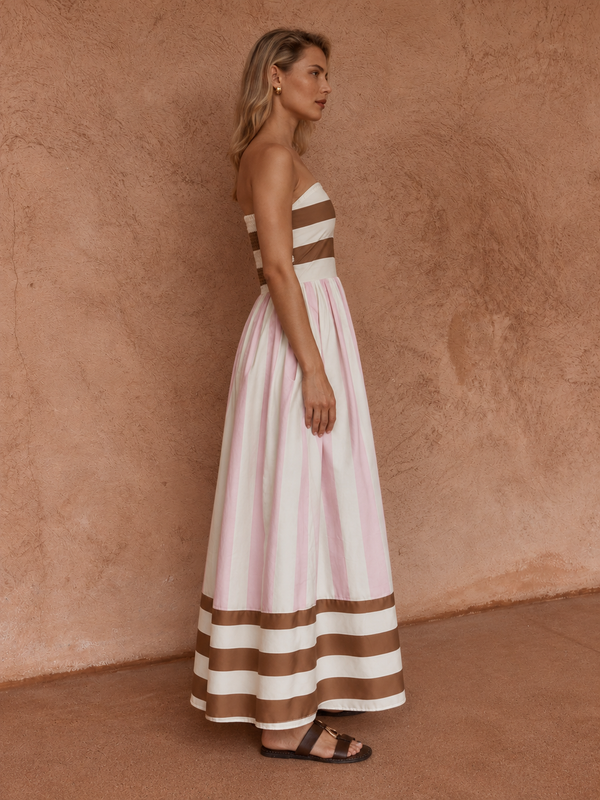 Nea Spliced Strapless Dress - Neapolitan