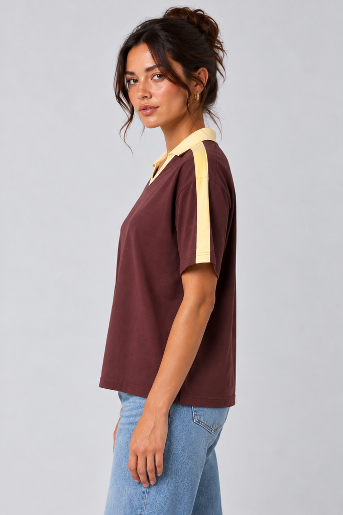 Harli Contrast Polo Tee Cherry