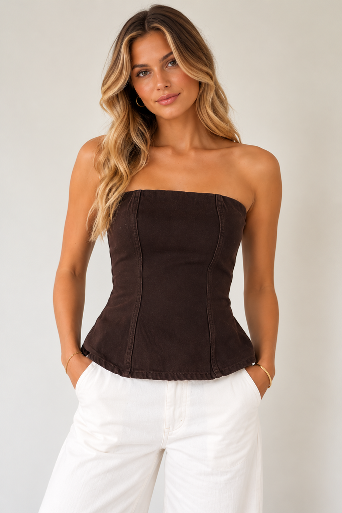 Rio Strapless Top – Brown