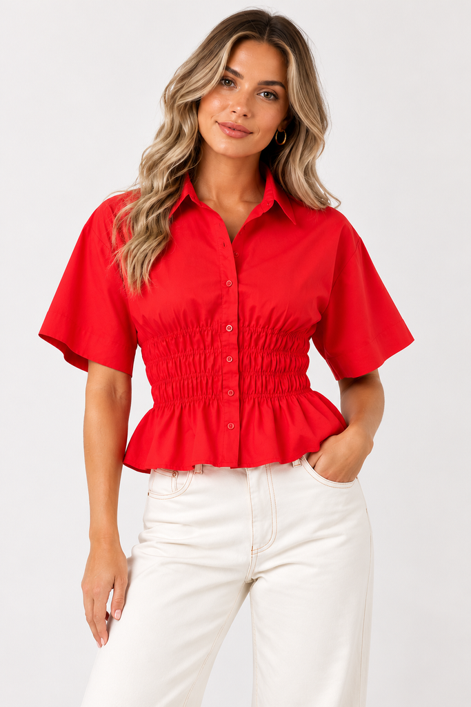 Timeless Shirred Top -Red