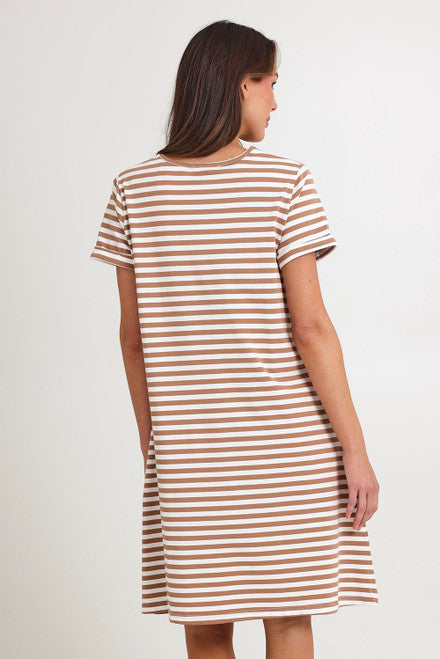 RUE T-SHIRT DRESS -BEIGE STRIPE