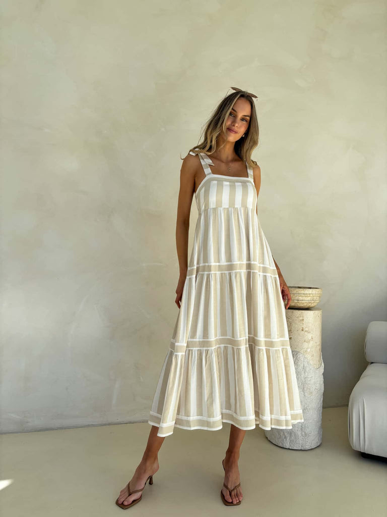 CLEO MAXI DRESS - BEIGE STRIPE