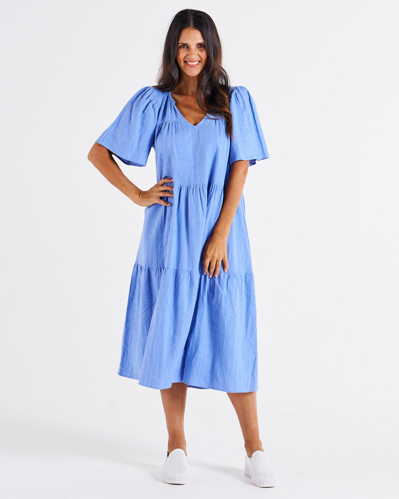 Regina Linen Dress - Berry Blue Stripe