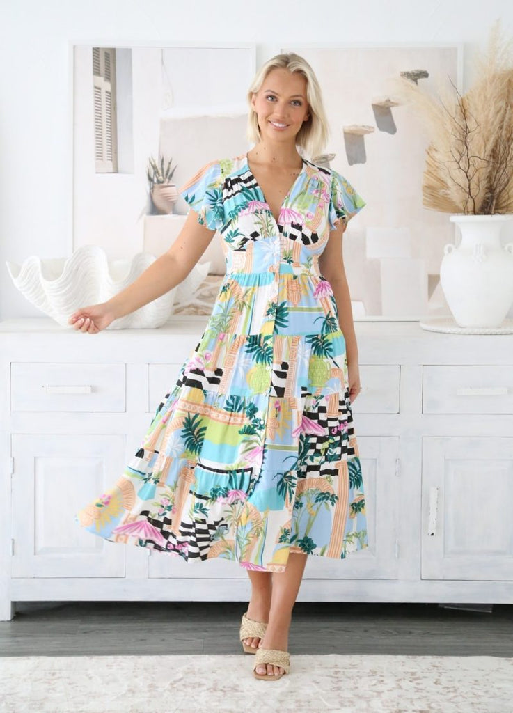 AMIRA MIDI DRESS TROPICAL PRINT