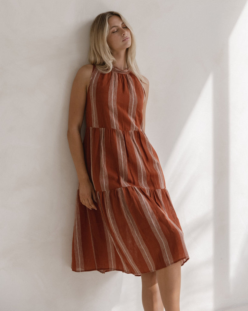 LIZZY DRESS - RUST STRIPE