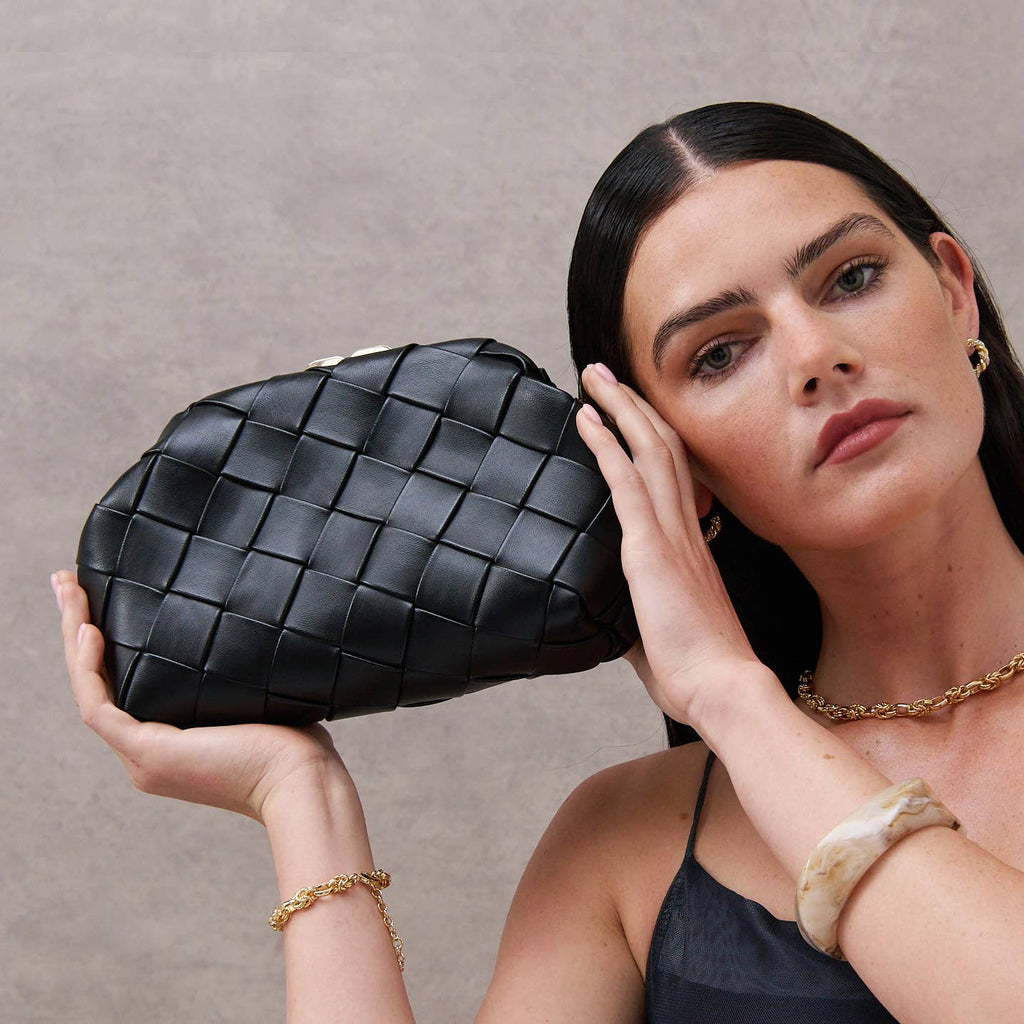 Gianna Woven Clutch Bag in Black