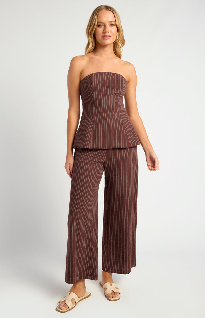 AVERY PINSTRIPE SET CHOCOLATE