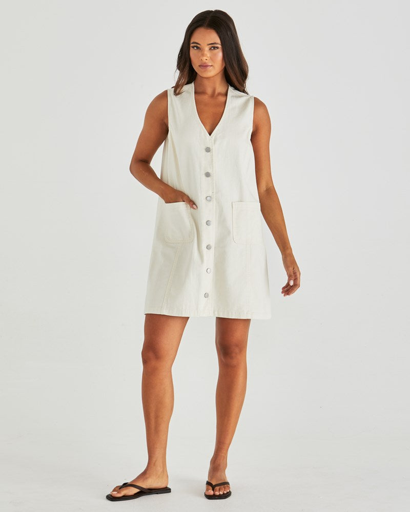 SABINE DENIM VEST DRESS - PARCHMENT WASH